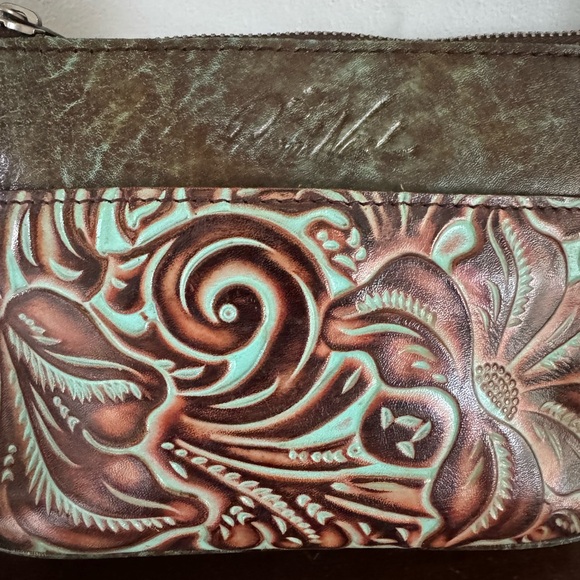 Patricia Nash Turquoise Floral Embossed Leather Crossbody Bag - Picture 5 of 11